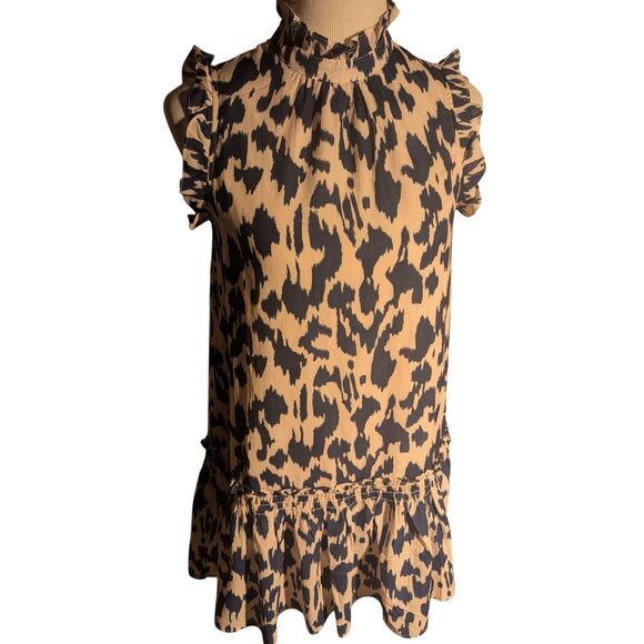 Pinch Women's Abstract Print Ruffle Trim Mock Neck Mini Dress - Size S - Picture 2 of 6